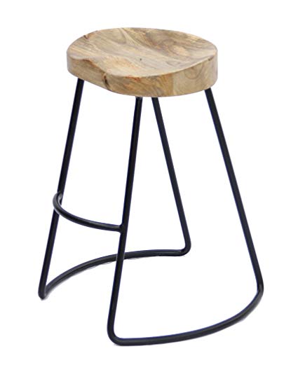 Black and Natural Wood Saddle Seat Bar Stool