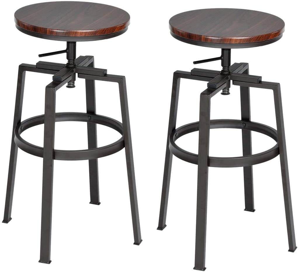 Walnut Finish Industrial Style Adjustable Bar Stool